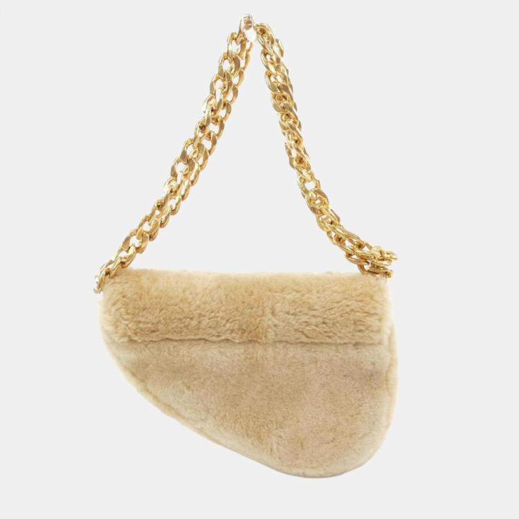 Pre Owned Christian Dior Beige Shearling Saddle Handbag