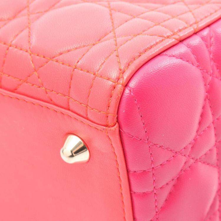 Pre Owned Christian Dior Dior Lady Large Handbag Leather Red Pink