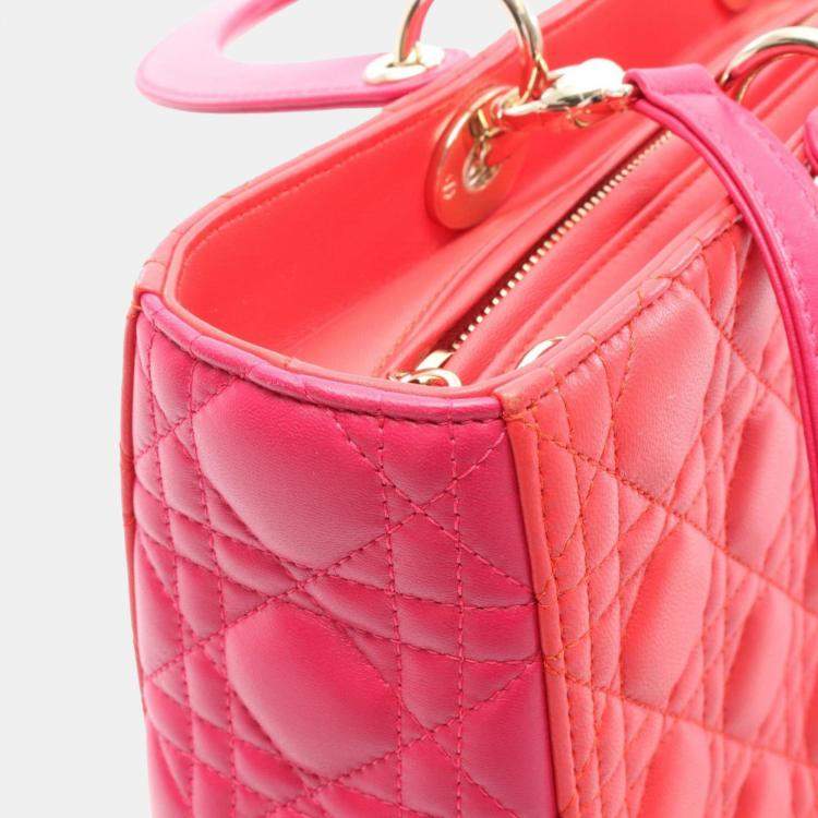 Pre Owned Christian Dior Dior Lady Large Handbag Leather Red Pink