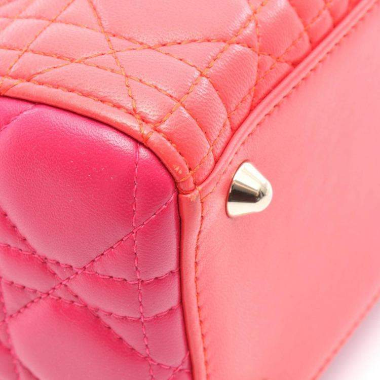 Pre Owned Christian Dior Dior Lady Large Handbag Leather Red Pink