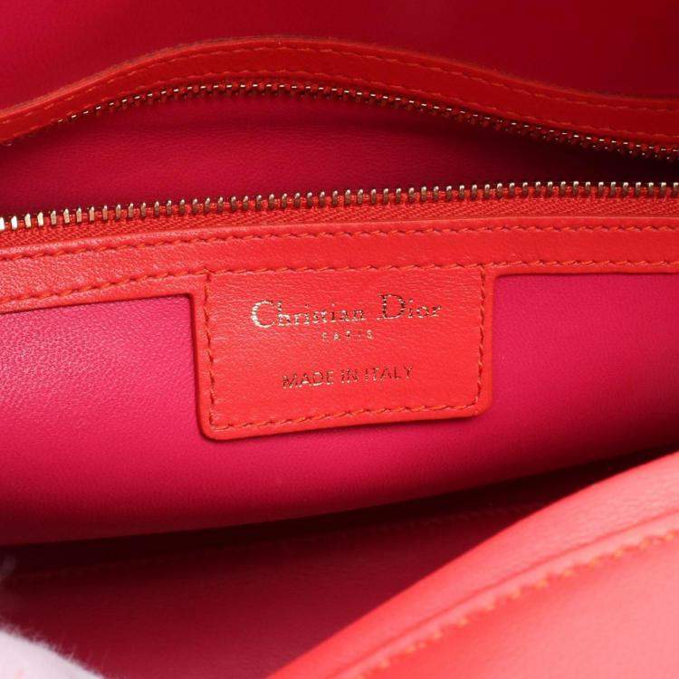 Pre Owned Christian Dior Dior Lady Large Handbag Leather Red Pink