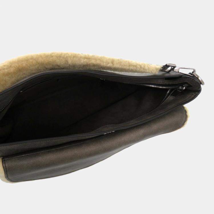 Pre Owned Christian Dior Saddle Shearling Mouton Gray Shoulder Bag