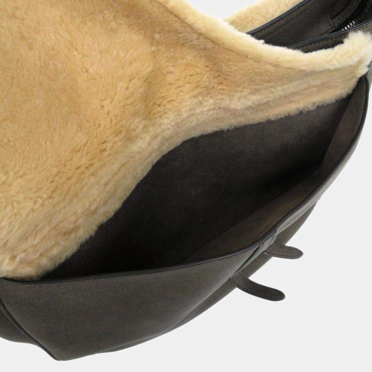 Pre Owned Christian Dior Saddle Shearling Mouton Gray Shoulder Bag