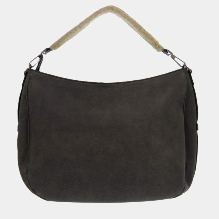 Pre Owned Christian Dior Saddle Shearling Mouton Gray Shoulder Bag