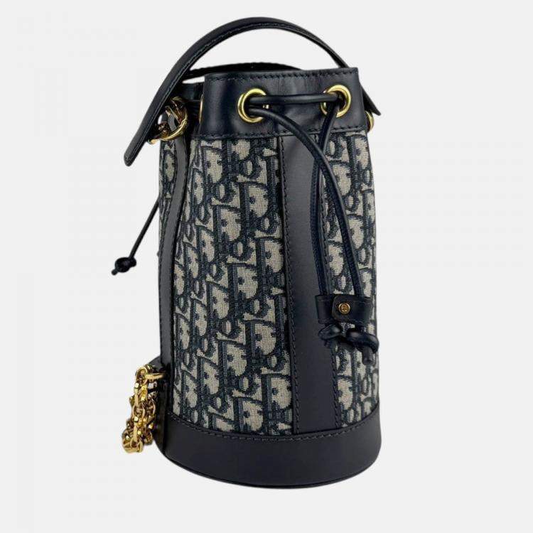 Pre Owned Christian Dior Shoulder Bag Canvas Leather Navy