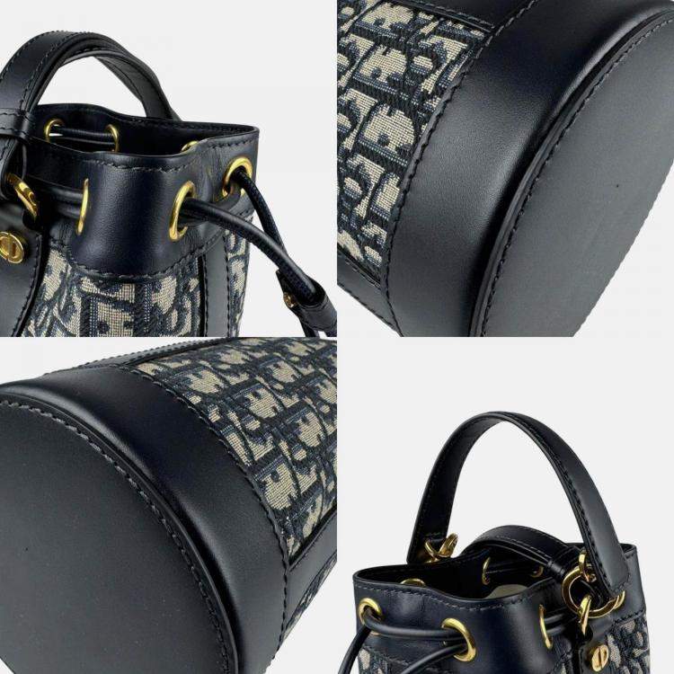 Pre Owned Christian Dior Shoulder Bag Canvas Leather Navy