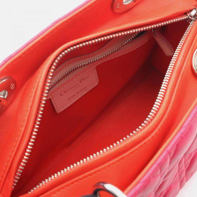 Pre Owned Christian Dior Dior Lady Dior Handbag Leather  Red Pink