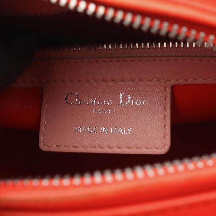 Pre Owned Christian Dior Dior Lady Dior Handbag Leather  Red Pink