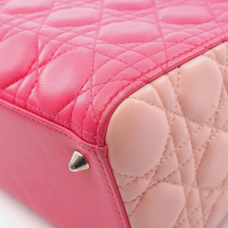 Pre Owned Christian Dior Dior Lady Dior Handbag Leather  Red Pink