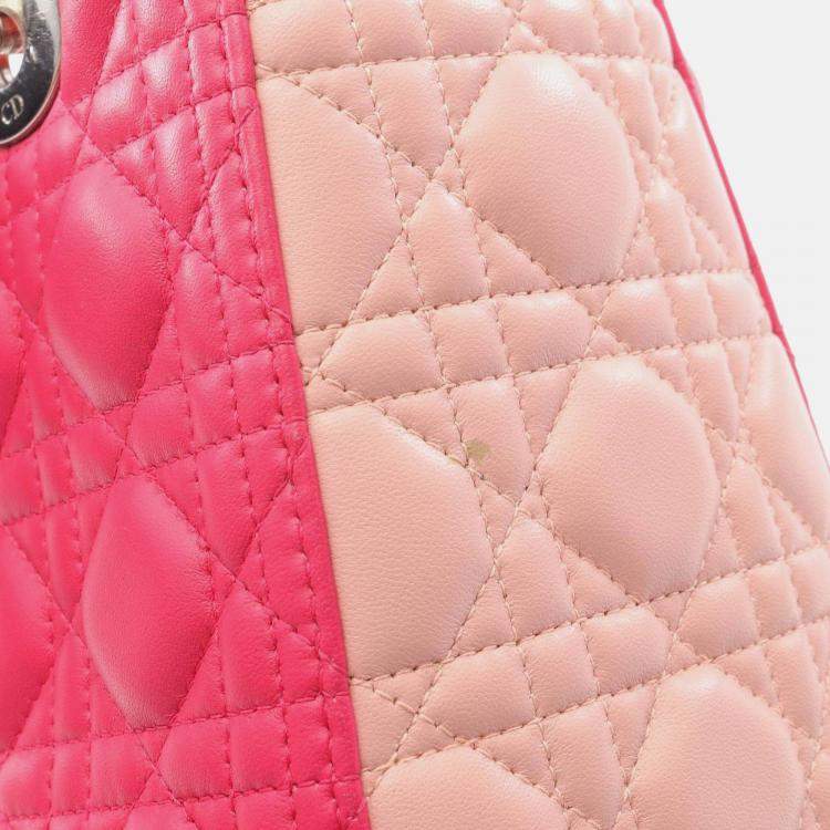 Pre Owned Christian Dior Dior Lady Dior Handbag Leather  Red Pink