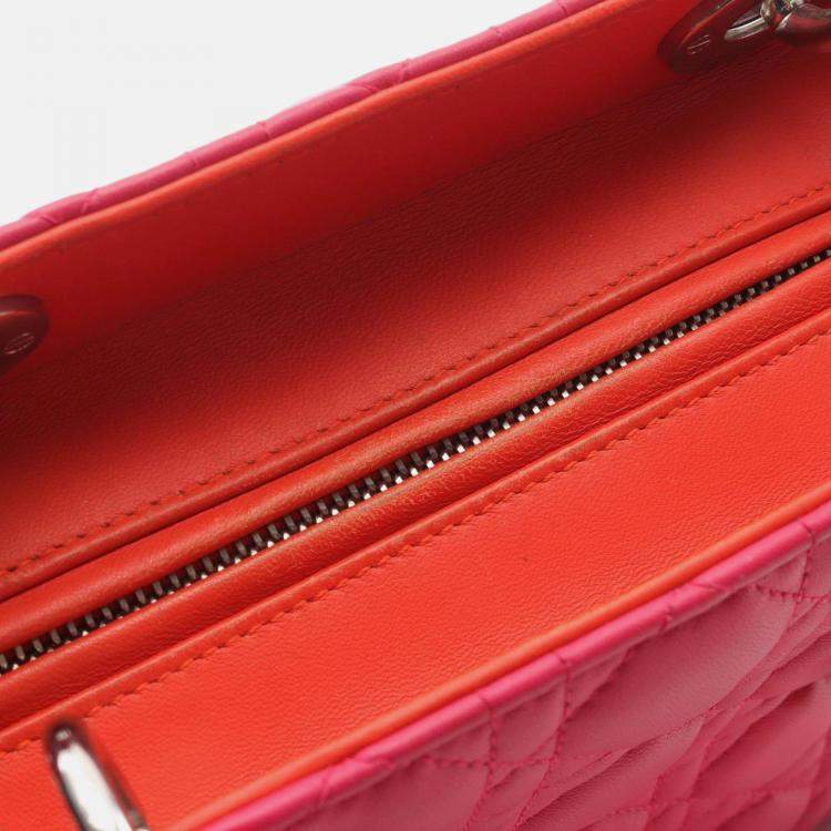 Pre Owned Christian Dior Dior Lady Dior Handbag Leather  Red Pink