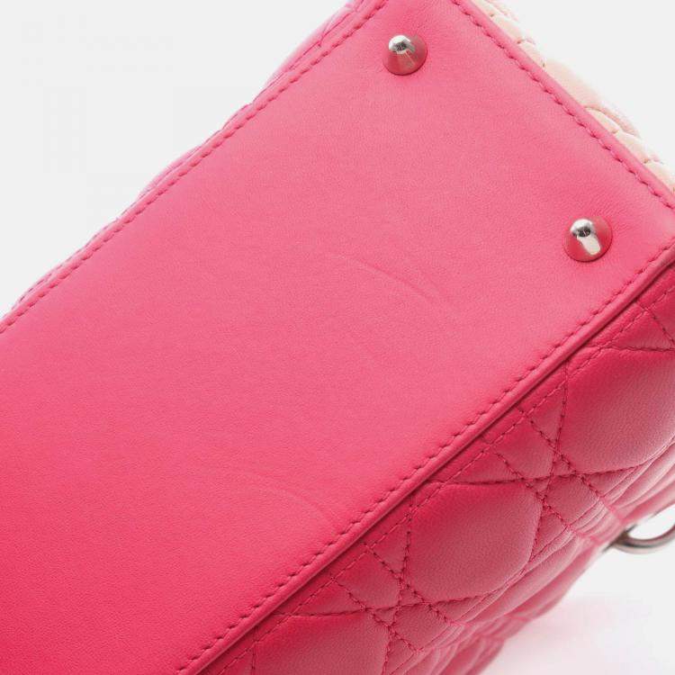 Pre Owned Christian Dior Dior Lady Dior Handbag Leather  Red Pink