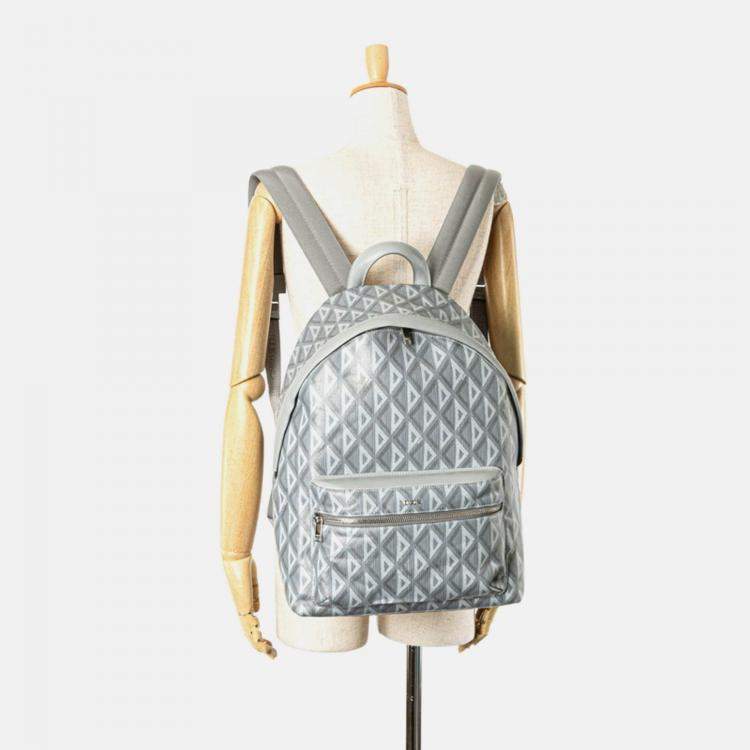 Pre Owned Christian Dior Dior Cd Diamond Hit The Road Backpack Gray Pvc Leather