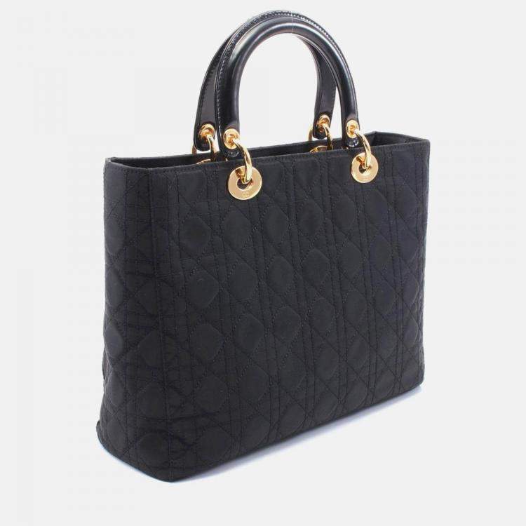 Pre Owned Christian Dior Dior Lady Large Cannage Handbag Nylon Leather Black