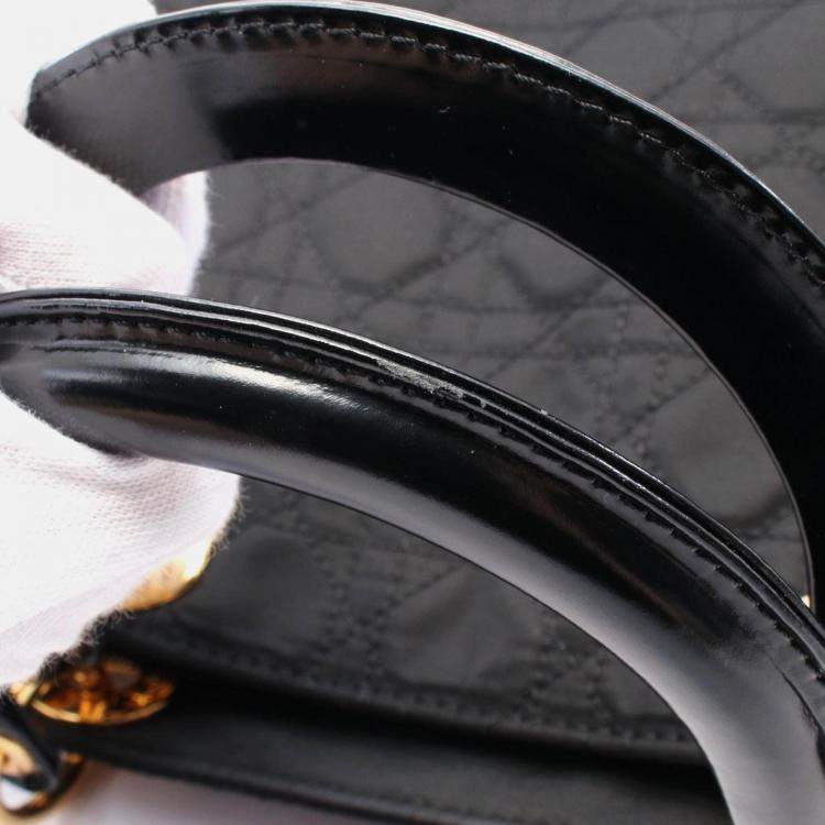 Pre Owned Christian Dior Dior Lady Large Cannage Handbag Nylon Leather Black