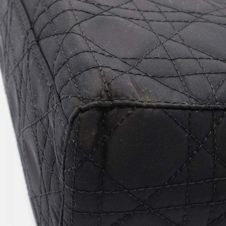 Pre Owned Christian Dior Dior Lady Large Cannage Handbag Nylon Leather Black