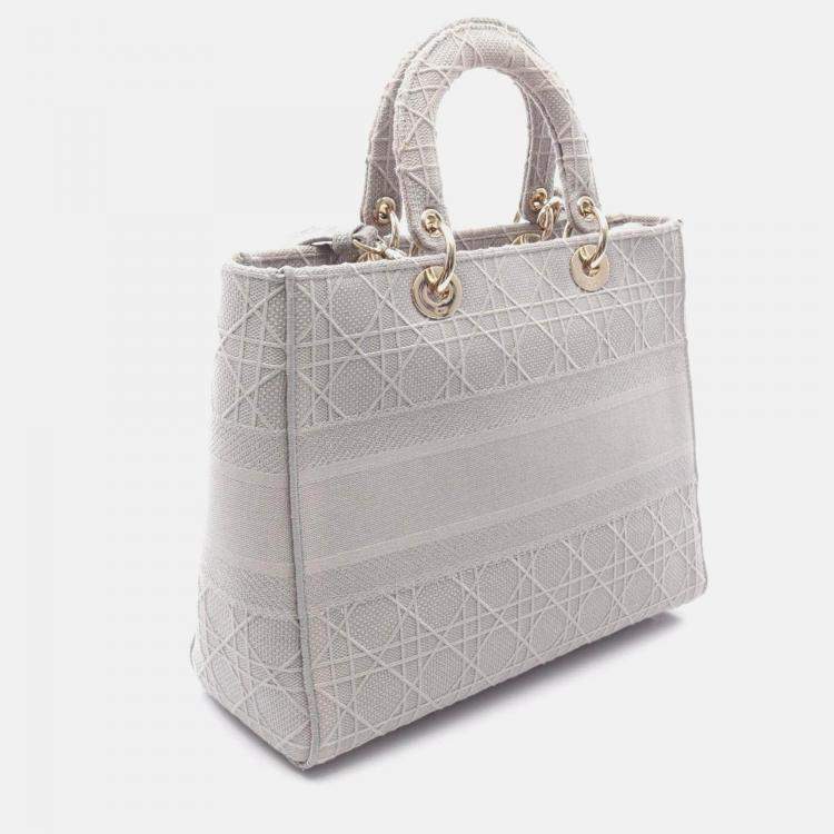 Pre Owned Christian Dior Lady D-Lite Large Cannage Handbag Canvas  Gray