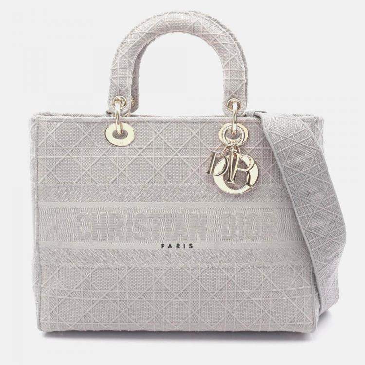 Pre Owned Christian Dior Lady D-Lite Large Cannage Handbag Canvas  Gray