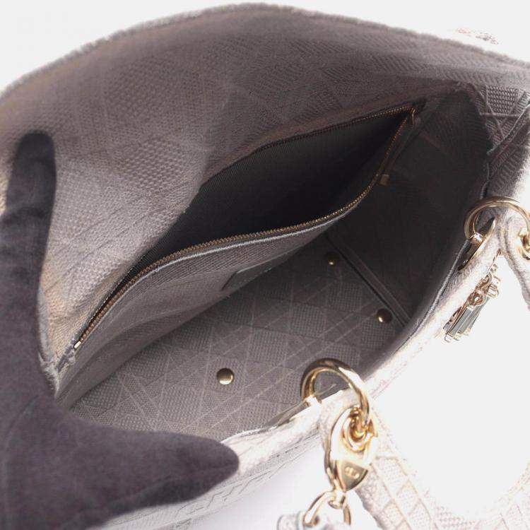 Pre Owned Christian Dior Lady D-Lite Large Cannage Handbag Canvas  Gray