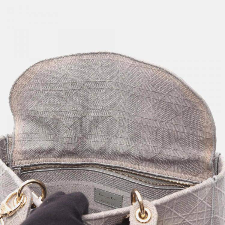 Pre Owned Christian Dior Lady D-Lite Large Cannage Handbag Canvas  Gray