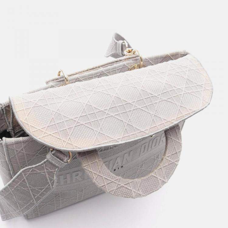 Pre Owned Christian Dior Lady D-Lite Large Cannage Handbag Canvas  Gray