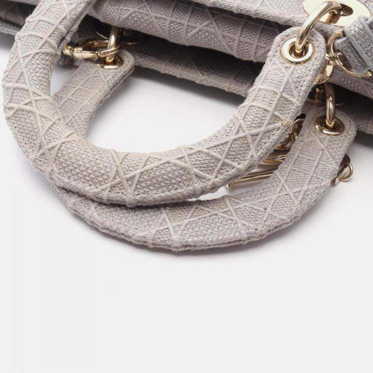 Pre Owned Christian Dior Lady D-Lite Large Cannage Handbag Canvas  Gray