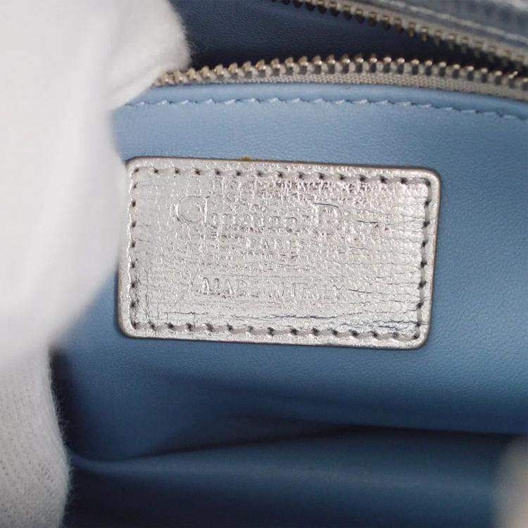 Pre Owned Christian Dior Silver Lambskin Lady Dior Cannage 2way Handbag