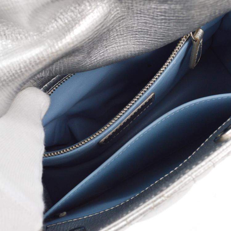 Pre Owned Christian Dior Silver Lambskin Lady Dior Cannage 2way Handbag