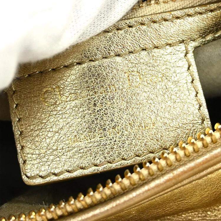 Pre Owned Christian Dior Gold Lambskin Lady Dior Cannage 2way Handbag