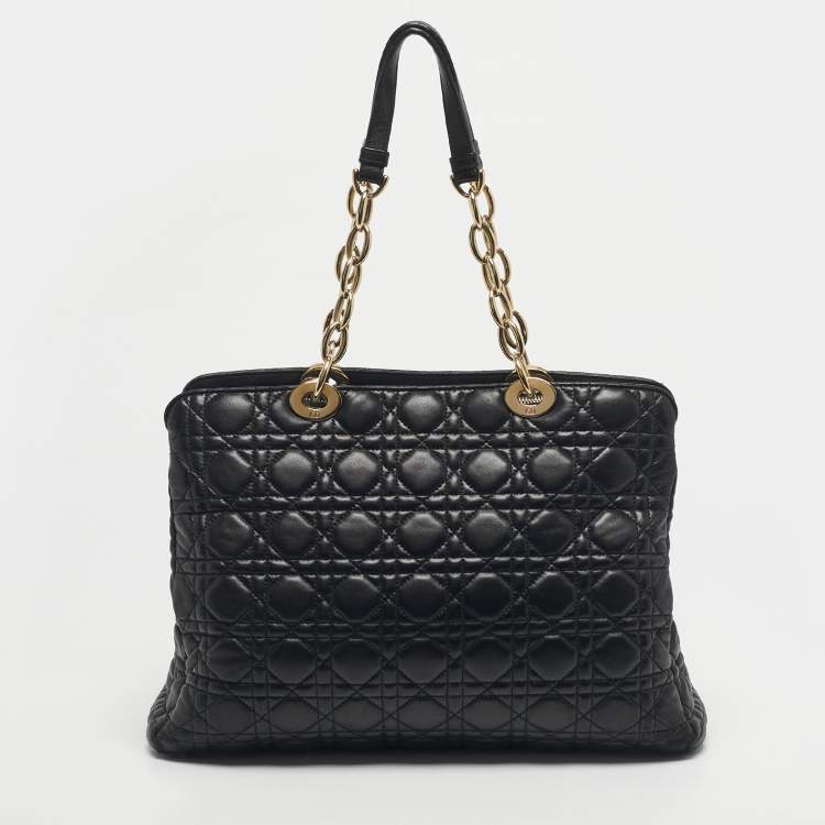 Pre Owned Dior Black Cannage Leather Large Soft Lady Dior Satchel