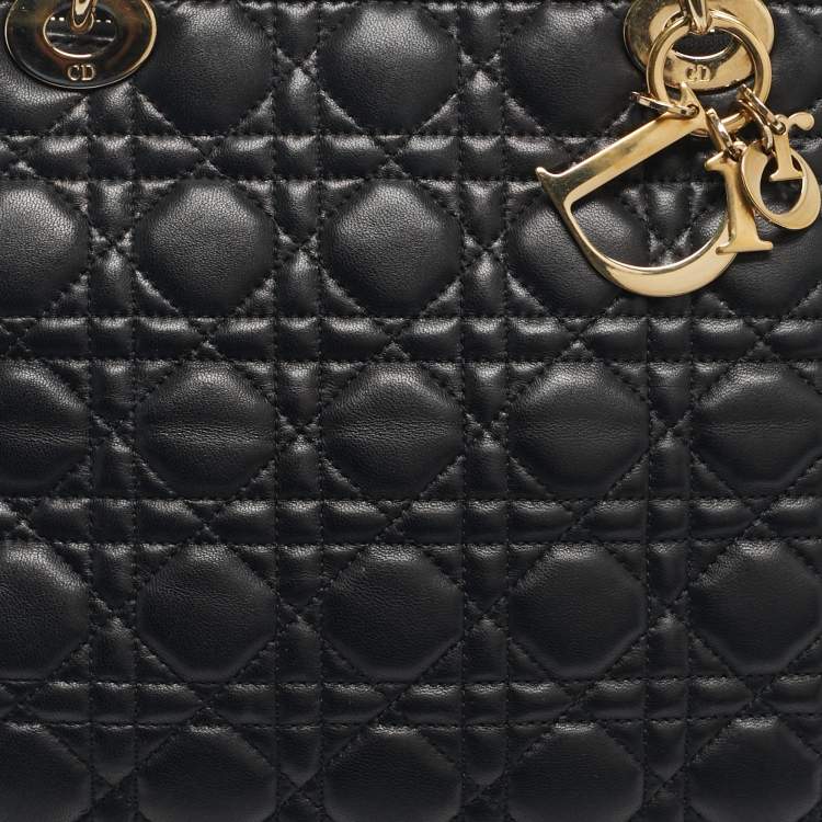 Pre Owned Dior Black Cannage Leather Large Soft Lady Dior Satchel