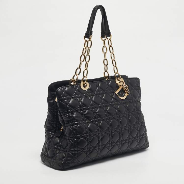 Pre Owned Dior Black Cannage Leather Large Soft Lady Dior Satchel