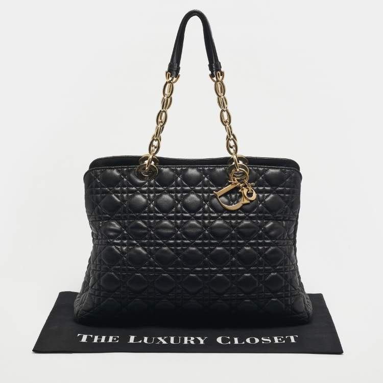 Pre Owned Dior Black Cannage Leather Large Soft Lady Dior Satchel