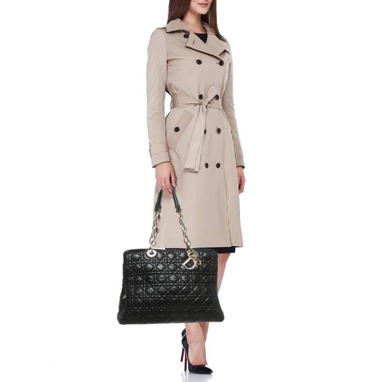 Pre Owned Dior Black Cannage Leather Large Soft Lady Dior Satchel