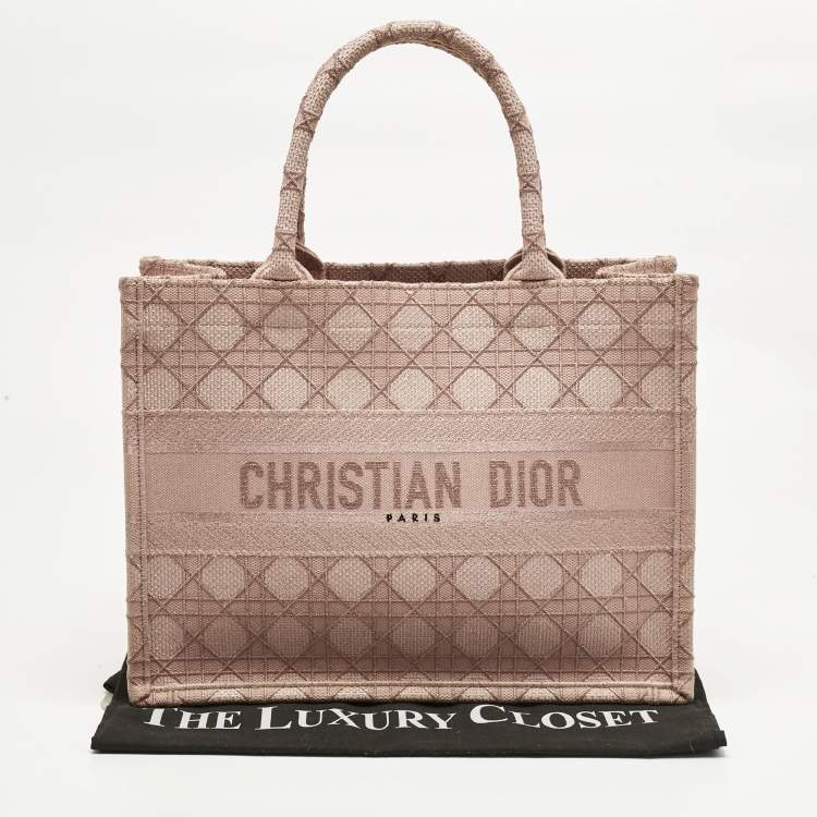 Pre Owned Dior Metallic Pink Cannage Embroidered Canvas Medium Book Tote 