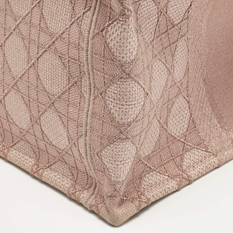 Pre Owned Dior Metallic Pink Cannage Embroidered Canvas Medium Book Tote 