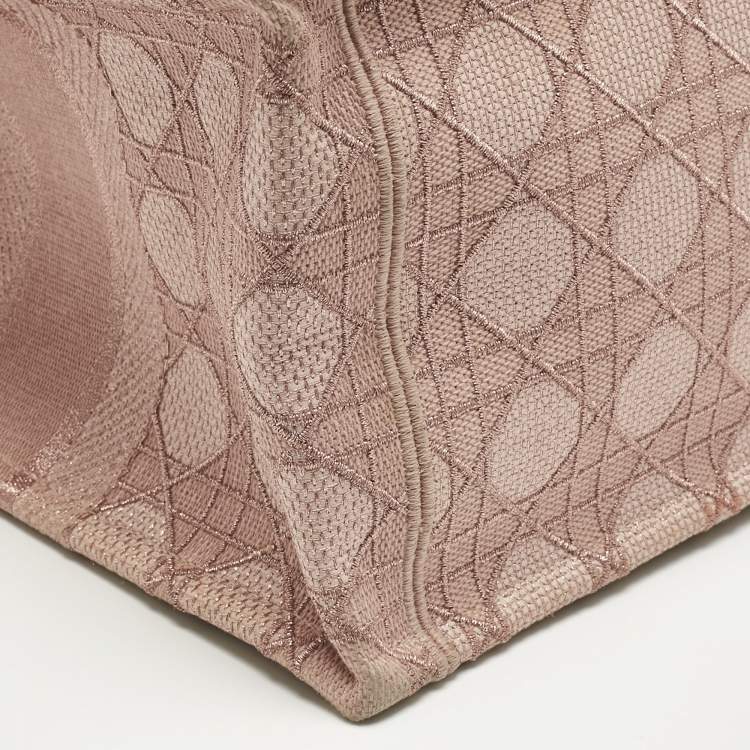Pre Owned Dior Metallic Pink Cannage Embroidered Canvas Medium Book Tote 