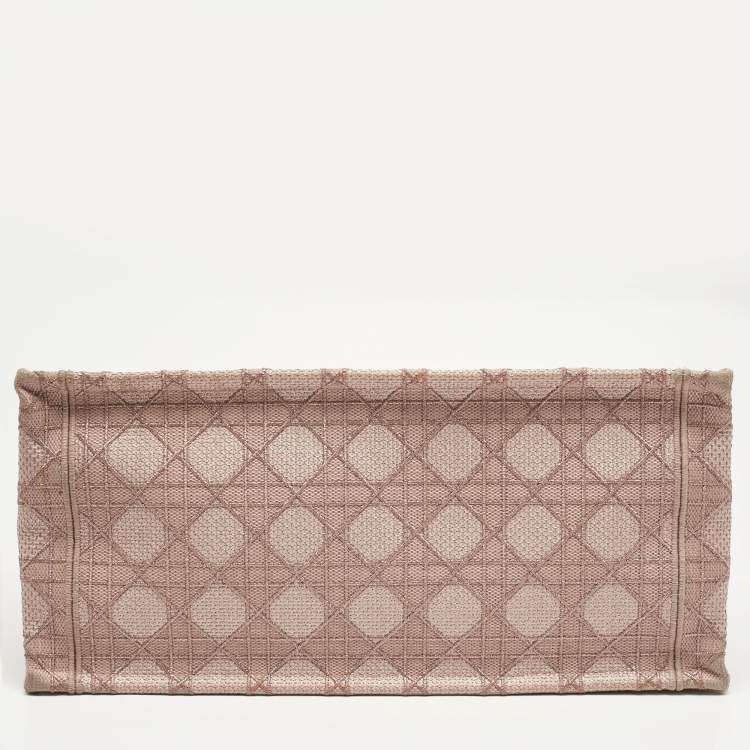 Pre Owned Dior Metallic Pink Cannage Embroidered Canvas Medium Book Tote 