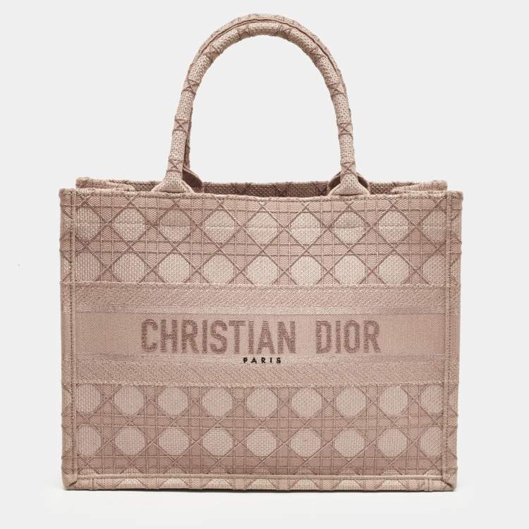 Pre Owned Dior Metallic Pink Cannage Embroidered Canvas Medium Book Tote 