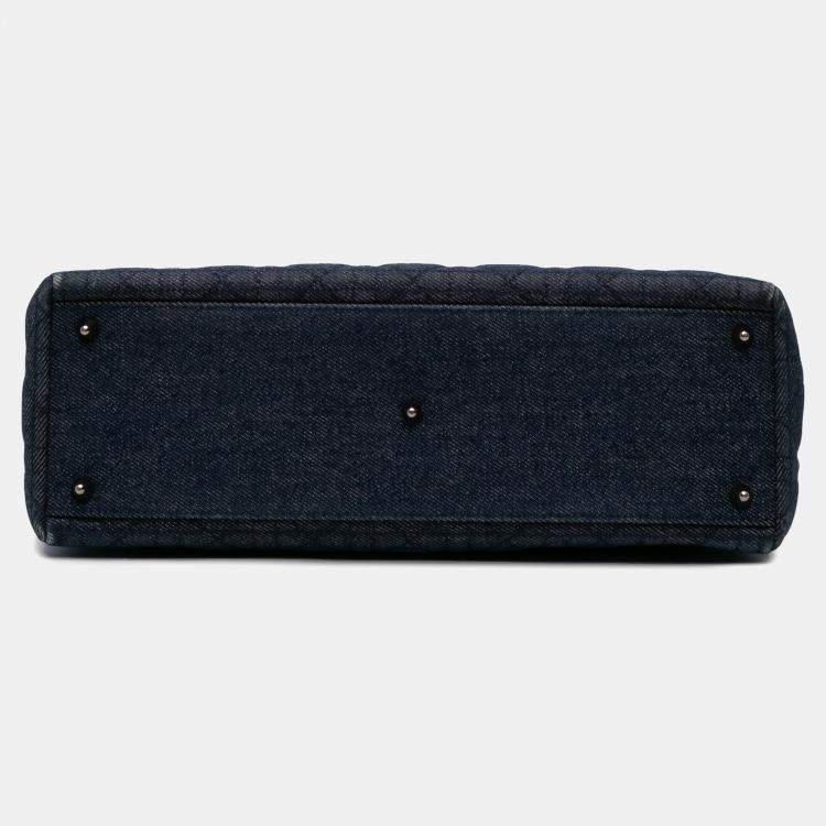 Pre Owned Dior Navy Blue Large Denim Cannage Lady Dior
