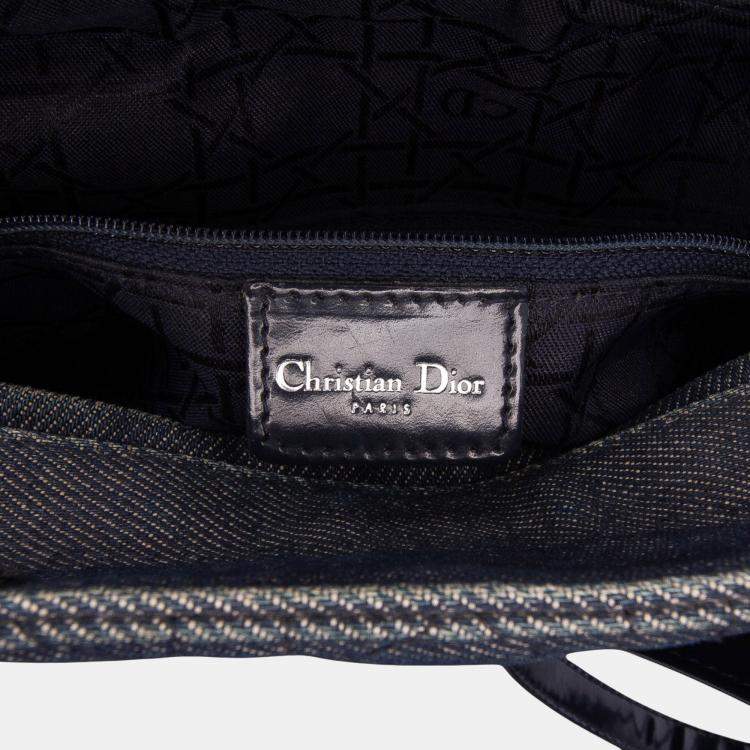 Pre Owned Dior Navy Blue Large Denim Cannage Lady Dior