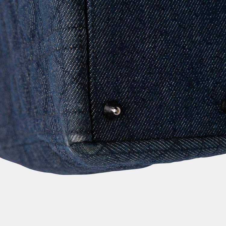Pre Owned Dior Navy Blue Large Denim Cannage Lady Dior