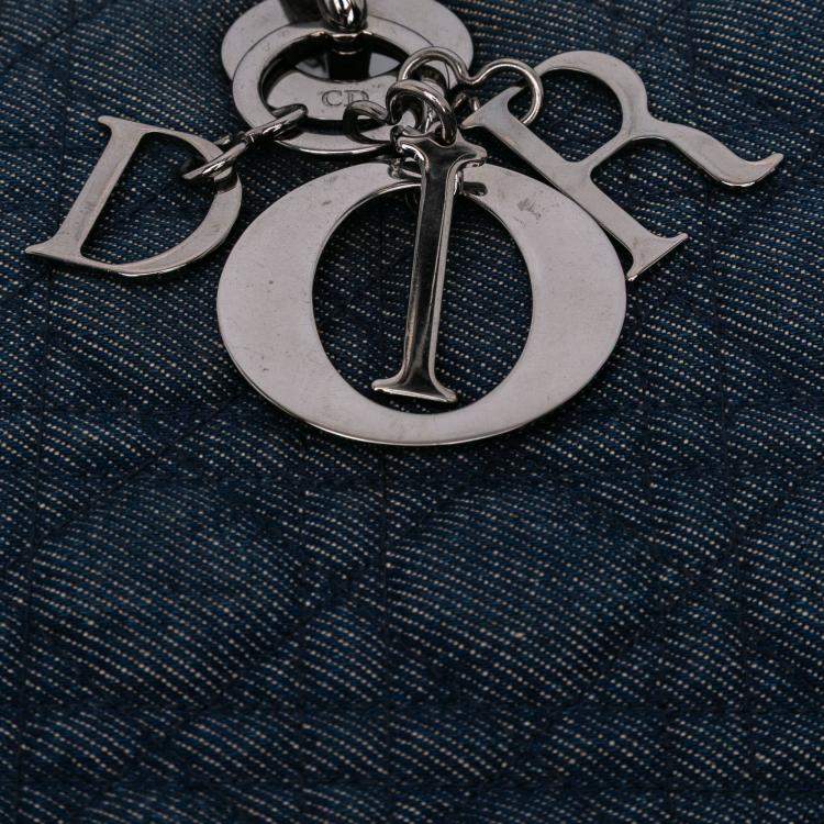 Pre Owned Dior Navy Blue Large Denim Cannage Lady Dior