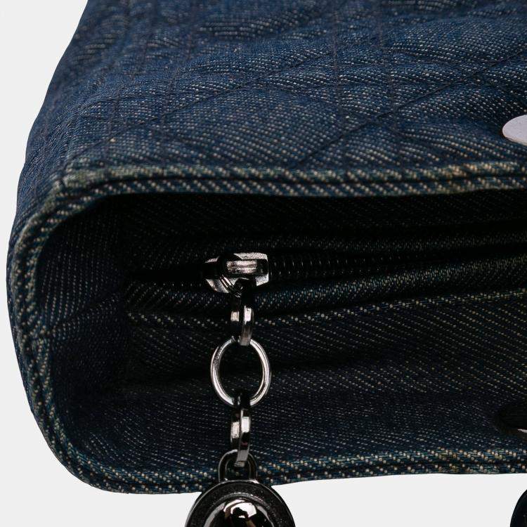 Pre Owned Dior Navy Blue Large Denim Cannage Lady Dior