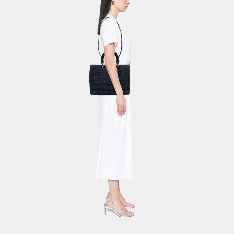 Pre Owned Dior Navy Blue Large Denim Cannage Lady Dior