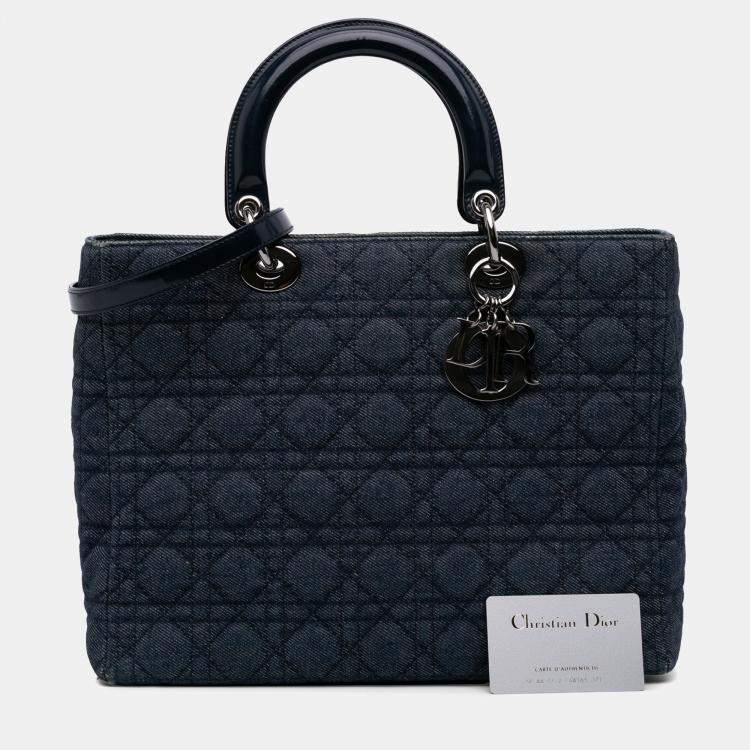 Pre Owned Dior Navy Blue Large Denim Cannage Lady Dior