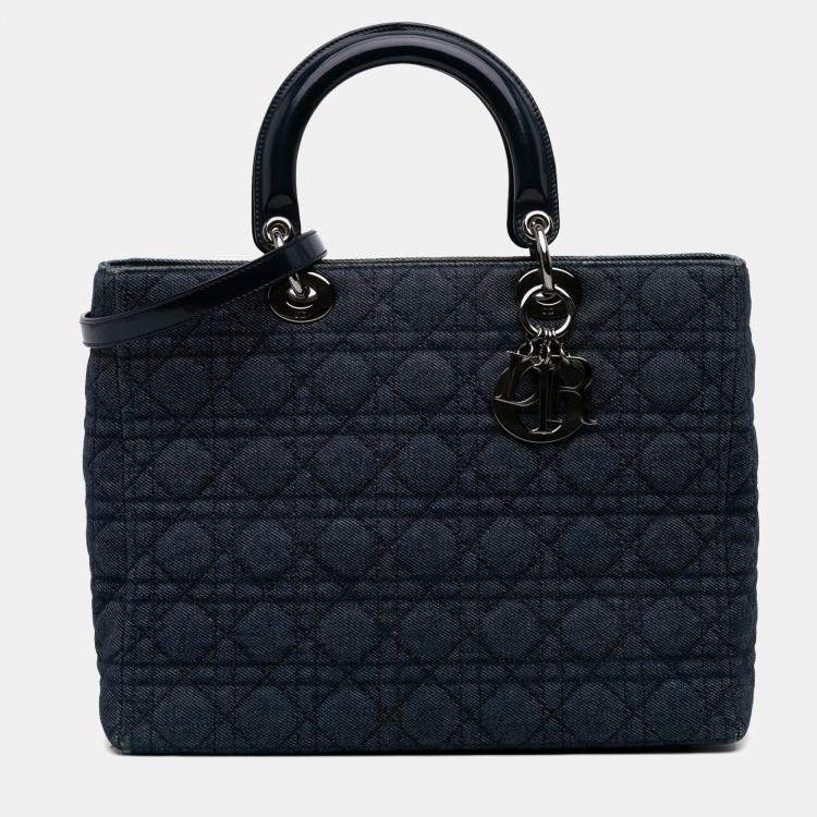 Pre Owned Dior Navy Blue Large Denim Cannage Lady Dior