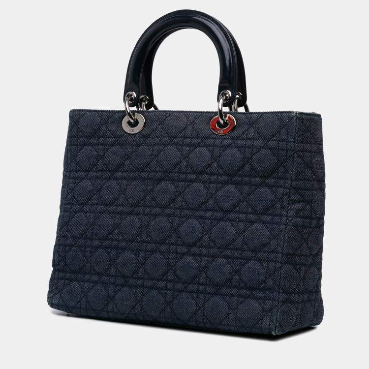 Pre Owned Dior Navy Blue Large Denim Cannage Lady Dior