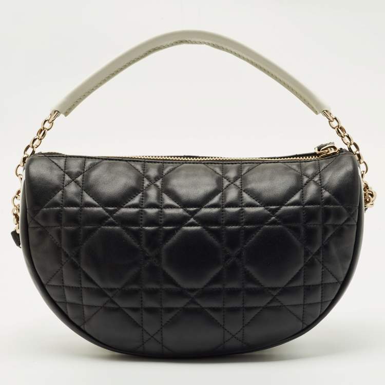 Pre Owned Dior Black/White Cannage Leather Medium Vibe Hobo