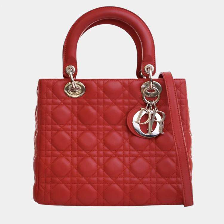 Pre Owned Dior Red Medium Lambskin Cannage Lady Dior